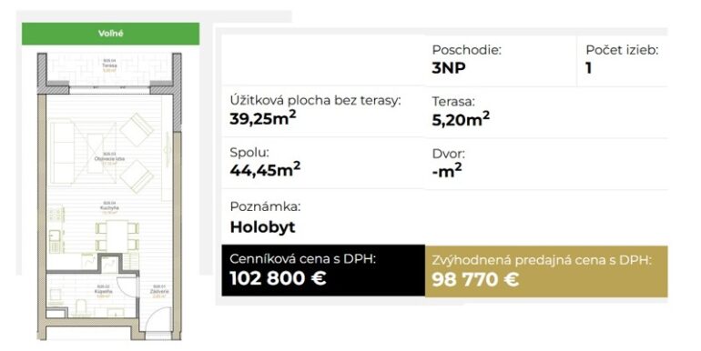 3 BYT 26 1_izbový byt 39.25 m2 terasa 5.2m2